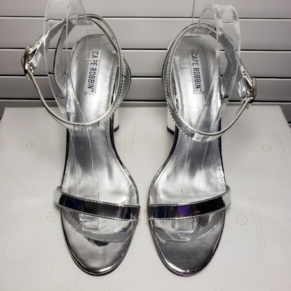 Cape Robbin Silver Open Toe Ankle Buckle Heels - Picture 8 of 12